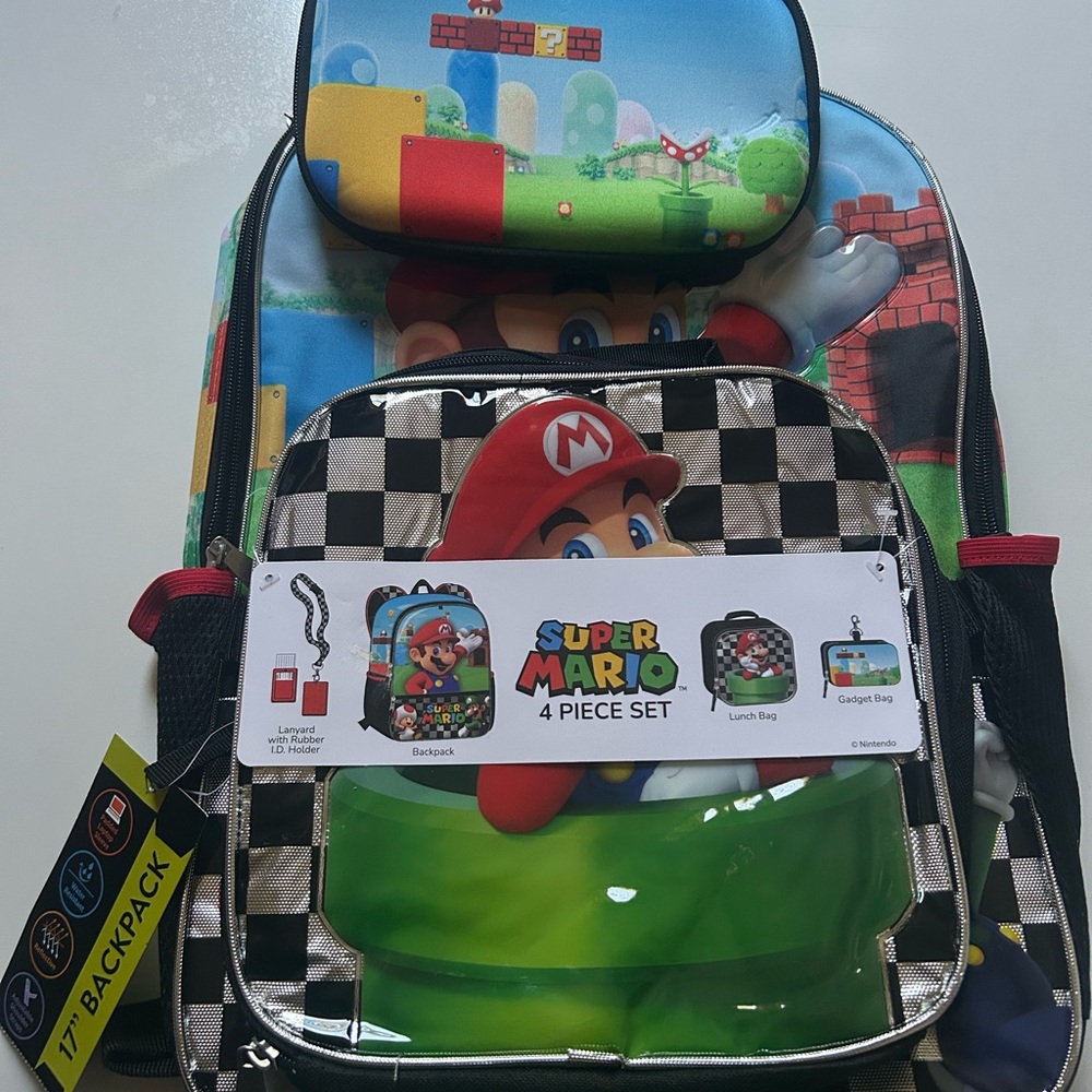 Nintendo Super Mario Lunch and Gadget Bag Set - Black and Red